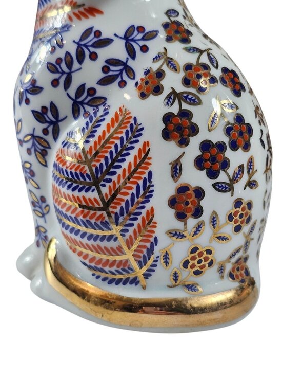 Vintage Cat Figurine Japanese Imari Neko Floral Hand painted Porcelain gold foil - Picture 7 of 9